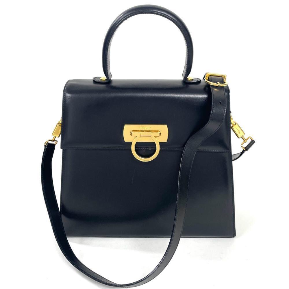 Salvatore Ferragamo Ferragamo Gancini Handbag, 2-Way, Leather, Black